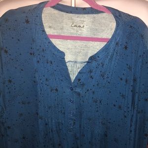 Simply Emma Plus Long Stretch Top Blue w/Stars